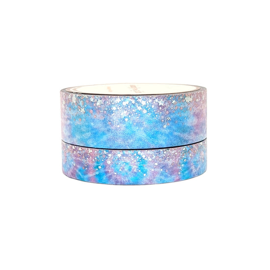 Tie-dye Mermaid Stardust Washi set (15/10mm + aurora pink / silver sparkler holographic foil) (Item of the Week)
