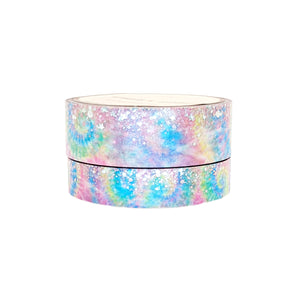 Tie-dye Bright Stardust Washi set (15/10mm + aurora pink / silver sparkler holographic foil)