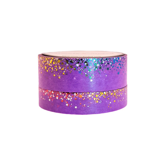 Neon Purple Stardust Rainbow washi set (15/10mm + rainbow / silver glitter holographic foil)