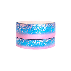 Aquamarine / Pink Ombré Stardust washi set (15/10mm + aurora pink / silver sparkler holographic foil) (Item of the Week)