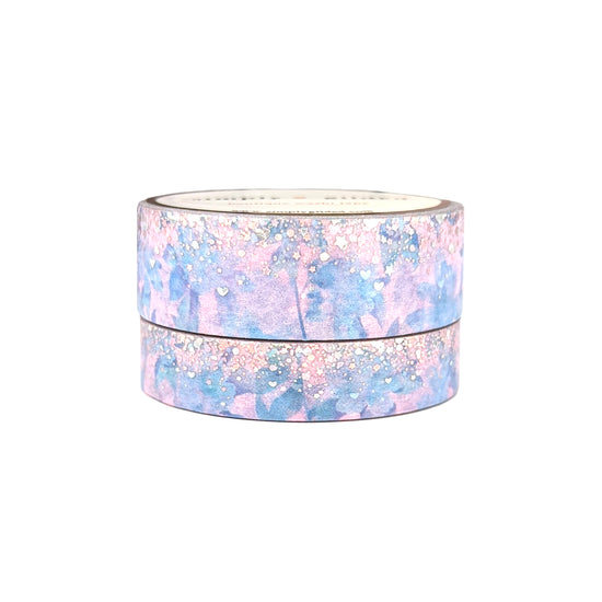 Cotton Candy Stardust Floral washi set (15/10mm + aurora pink / silver sparkler holographic foil)