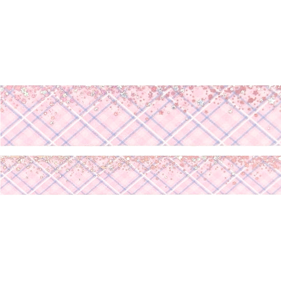 Cotton Candy Plaid Stardust Pink washi set (15/10mm + aurora pink / silver sparkler holographic foil)