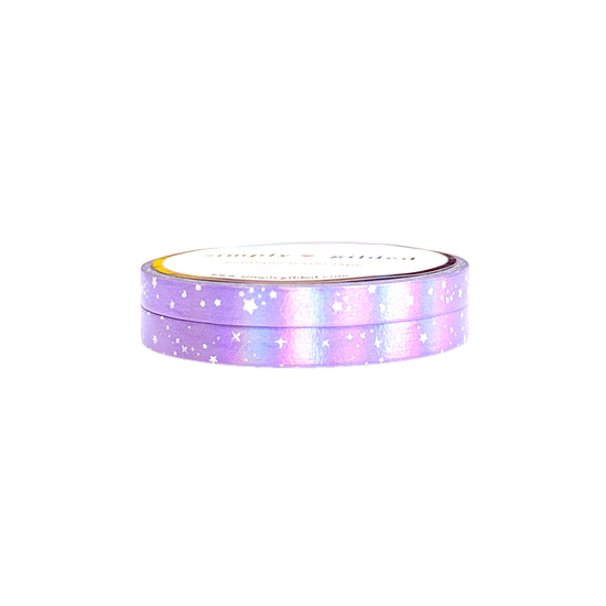 Purple Holographic Sparkle & Shooting star washi set of 2 (5mm + purple holographic foil + white)