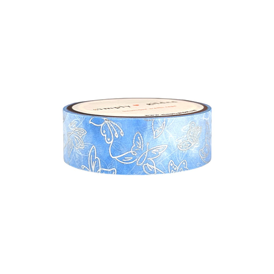Blue Simple Line Butterfly Outline washi (15mm + silver foil)