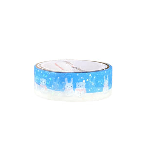 Snow Bunny & Bear washi (15mm + iridescent bubble glitter overlay)