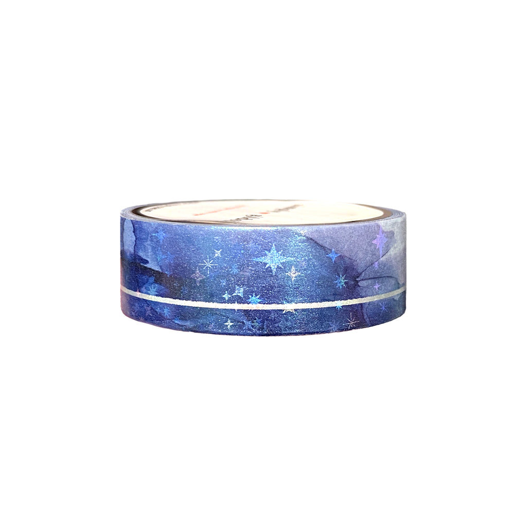 Iridescent Ink Simple Line washi (15mm + silver holographic foil / iri ...