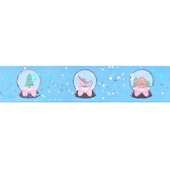 Blue Snow Globes washi (15mm + silver foil + iridescent bubble glitter overlay)
