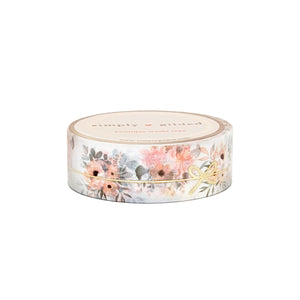 Peachy Floral Simple Bow Line Washi (15mm + light gold foil)