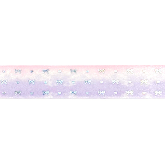 Purple Pink Heart & Bow Ombré Washi (15mm + silver holographic foil)