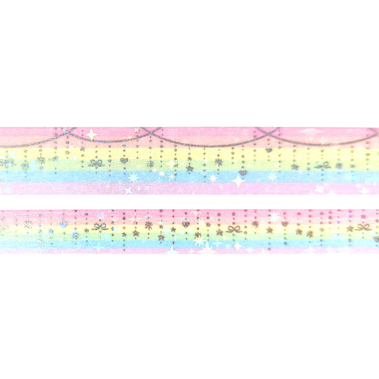 Pastel Rainbow Twinkle Garland washi set (15/10mm + silver foil / iridescent star overlay)