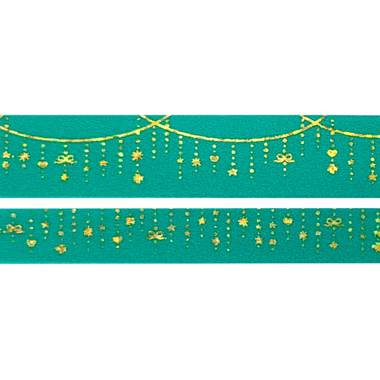 Emerald Twinkle Garland washi set (15/10mm + light gold holographic bubble foil)