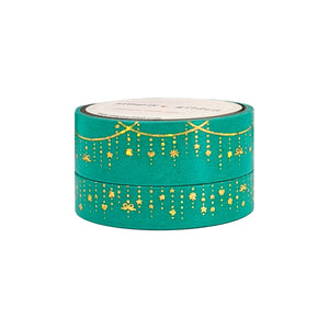 Emerald Twinkle Garland washi set (15/10mm + light gold holographic bubble foil)