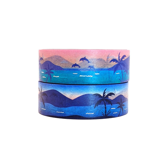 Dolphin Paradise washi set of 2 (15mm + silver holographic foil) (Item of the Week)
