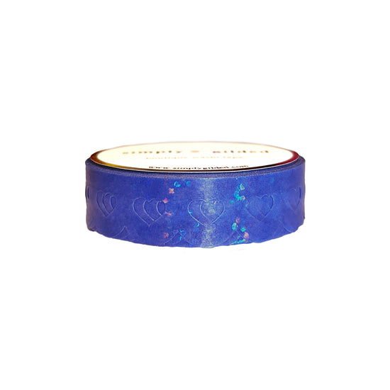 Royal Blue Heart Lace Scallop washi (12mm + iridescent bubble glitter overlay)