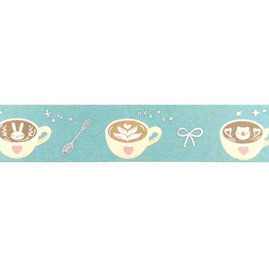 Turquoise Coffee Cups Washi (15mm + silver foil)