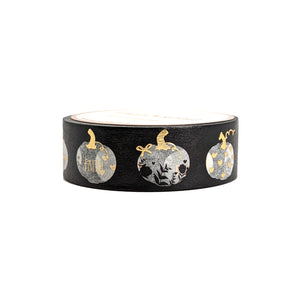 Painted Pumpkin Black & White washi (15mm + light gold foil)