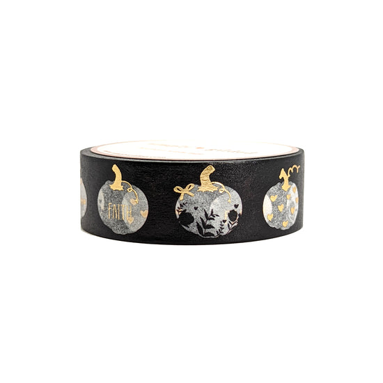 Painted Pumpkin Black & White washi (15mm + light gold foil)