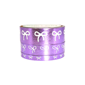 Purple Luster Bow washi set of 3 (15/10/5mm + purple luster foil + white bow)