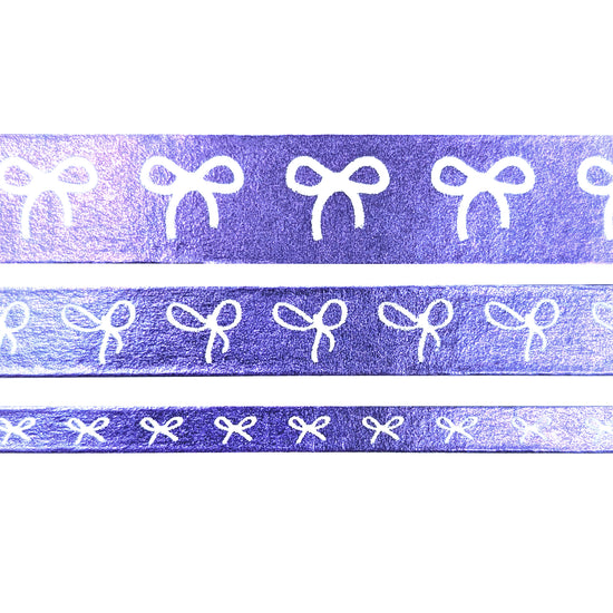 Frosted Violet Bow washi set of 3 (15/10/5mm + frosted violet foil + white bow)
