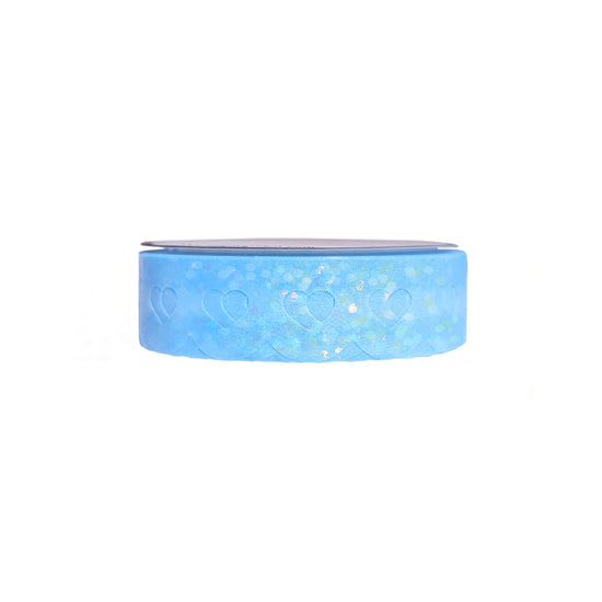 Light Blue Heart Lace Scallop washi (12mm + iridescent bubble glitter overlay)