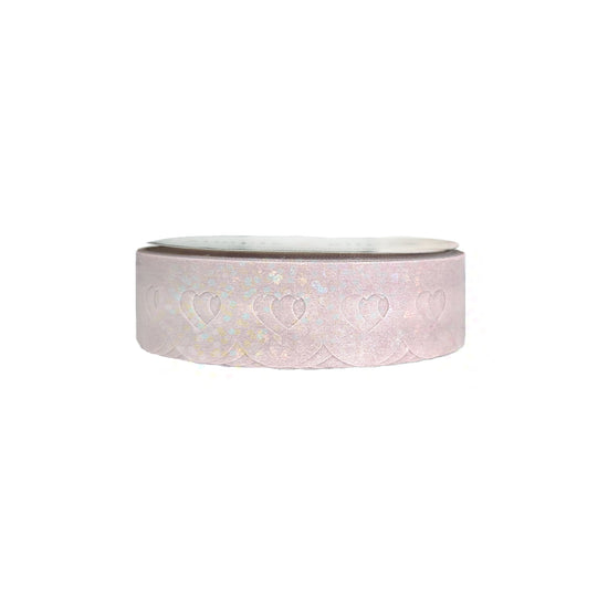 Mother Earth Pink Heart Lace Scallop washi (12mm + iridescent bubble glitter overlay) (Item of the Week)