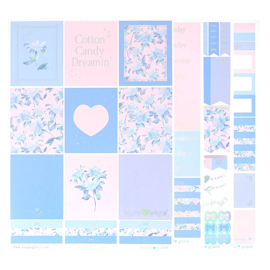 Cotton Candy Florals Luxe Sticker Kit (silver holographic foil)