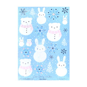 Snow Bunny and Bear (Deco Sheet + silver foil + iridescent glitter bubble overlay)