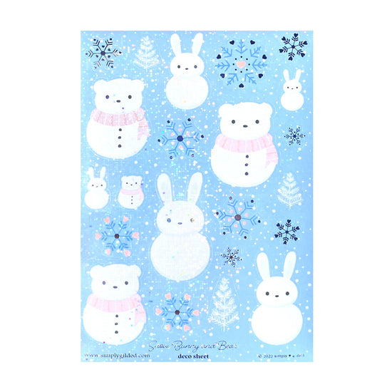 Snow Bunny and Bear (Deco Sheet + silver foil + iridescent glitter bubble overlay)