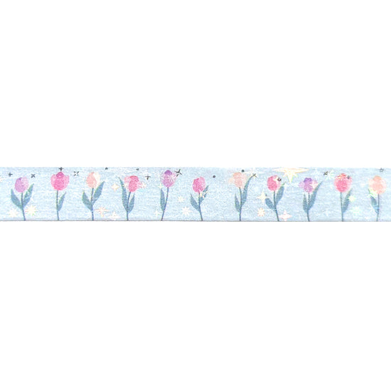 Tulips at Dawn Sparkle Tulips washi (10mm + silver foil / star bubble overlay)