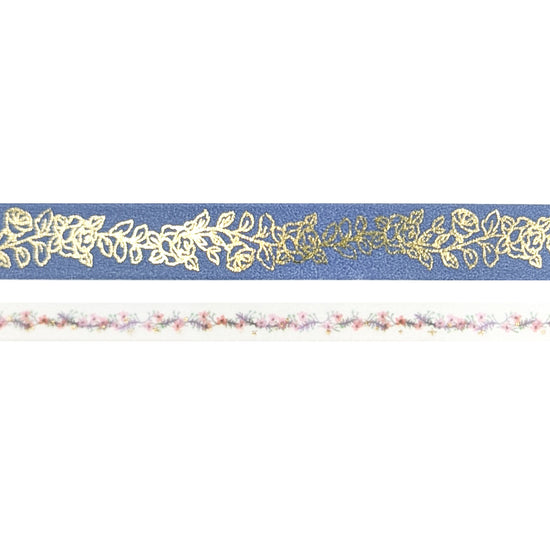 Once Upon a Time Rose pattern / Sparkle Floral Vine washi (10/5mm + light gold foil)