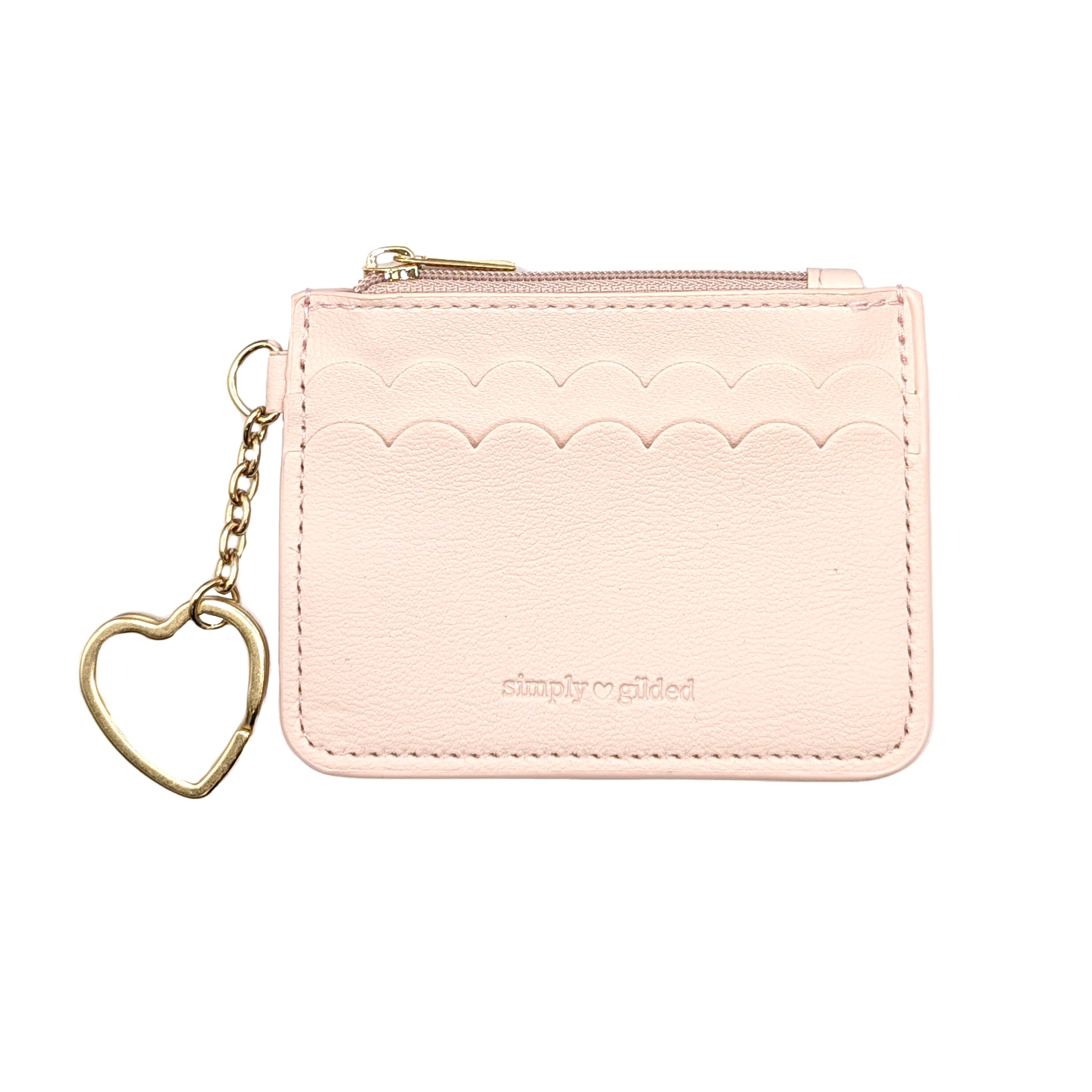 Pink Vegan Leather Zip Scallop Wallet (light gold hardware