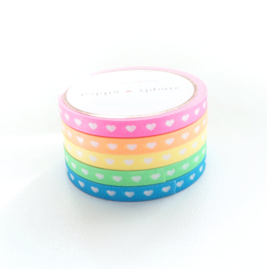 5mm HEARTS set of 5 - NEON pink/orange/yellow/green/blue + white hearts