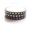 Black HEARTS washi set of 3 (5mm + light gold/silver/rose gold foil)