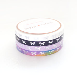 WASHI 5mm - Horizontal BOW (white/black/lavender/rainbow bright) + silver crystal holo