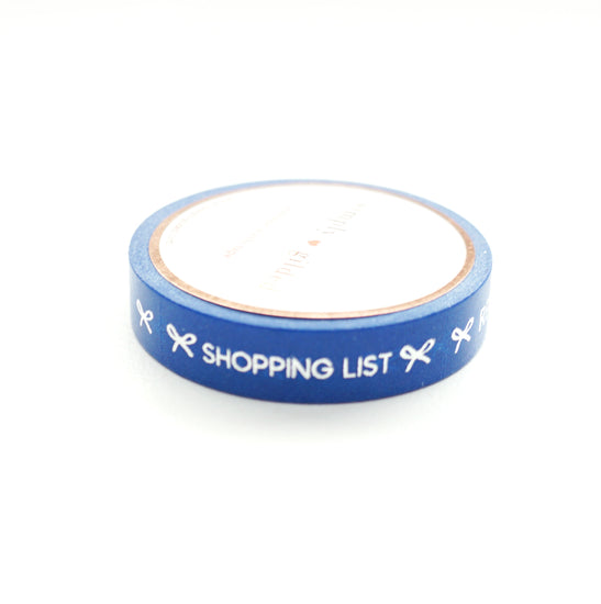 PERFORATED WASHI TAPE 10mm - TASKS True Blue + silver foil text