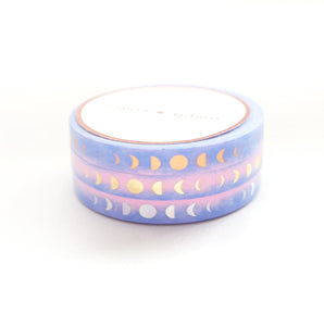 Perforated Moon Phase Pink / Blue Ombré washi set of 3 (6mm + light gold / rose gold / silver holographic foil) - Restock