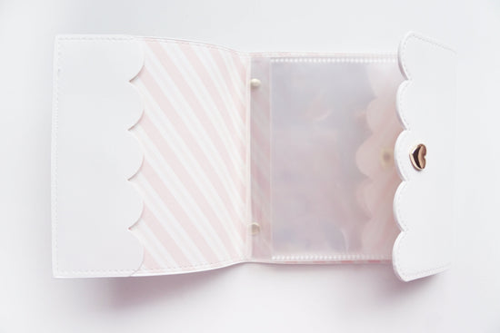 White with pink and white striped interior Mini Album (light gold hardware) - Restock
