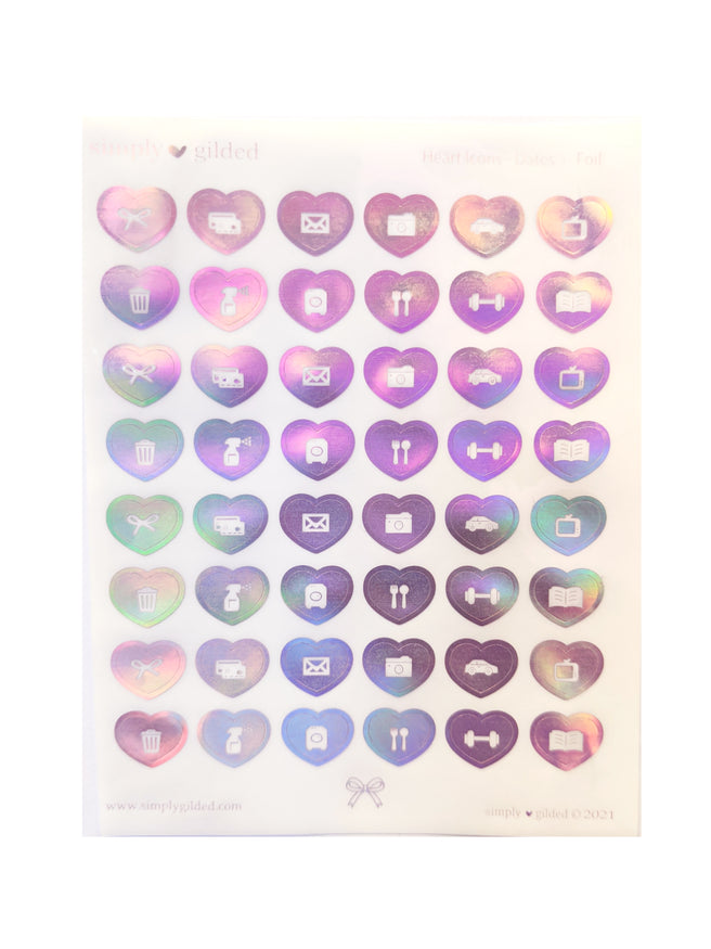 STICKERS - GLOSSY Heart ICONS sticker sheet (YOU PICK) – simply gilded