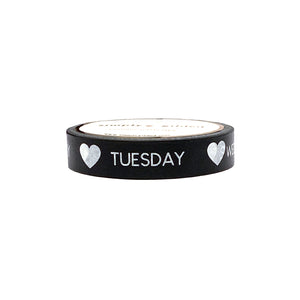 Black Perforated Days of the Week washi (10mm + white print)