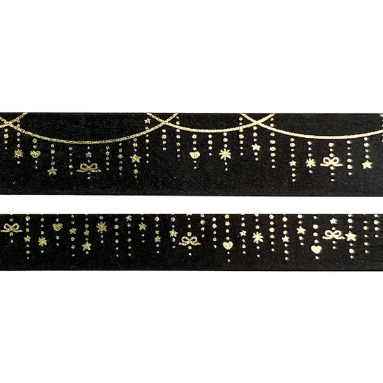 Black Twinkle Garland washi set (15/10mm + light gold foil)
