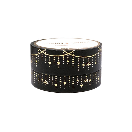 Black Twinkle Garland washi set (15/10mm + light gold foil)