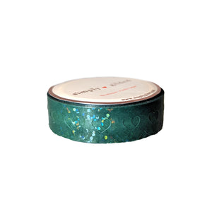 Evergreen Heart Lace Scallop washi (12mm + iridescent bubble glitter overlay)