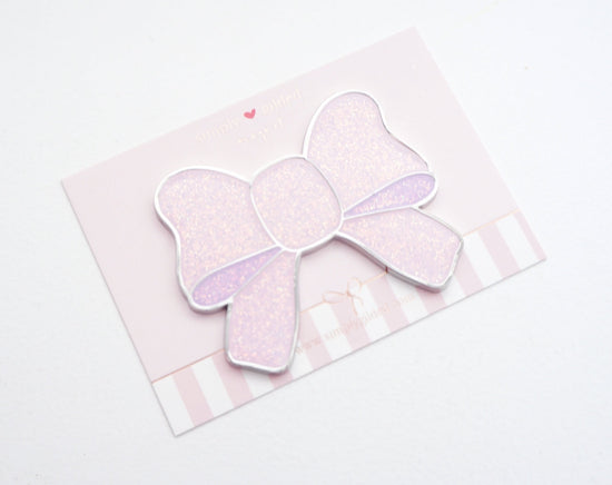 Frosted Lilac Iridescent bow magnet + silver hardware
