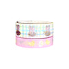 Rainbow Gingham Juniper and Chick washi set of 2 (15/10mm + light gold / iridescent bubble glitter overlay / silver foil)