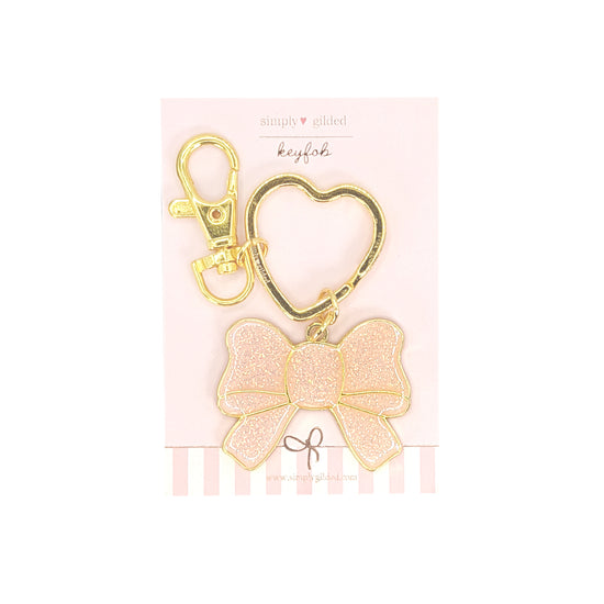 Light Pink Glitter bow Keychain (light gold hardware)