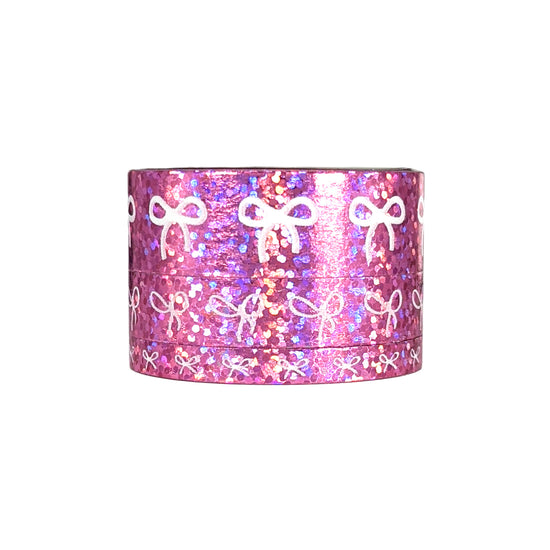 Fuchsia Pink Bubble Bow washi set of 3 (15/10/5mm + pink bubble foil / white bow)