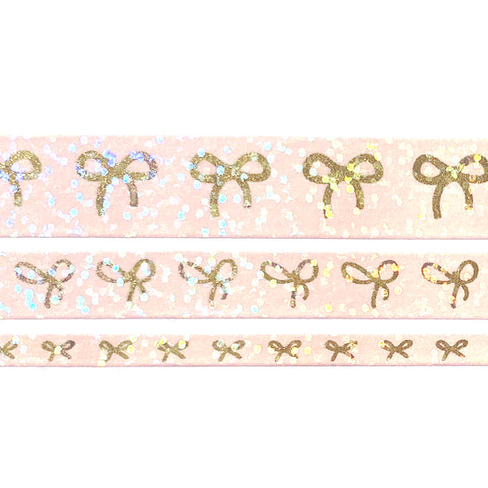 Light Pink Bubble Bow washi set of 3 (15/10/5mm + light gold foil / bubble overlay)