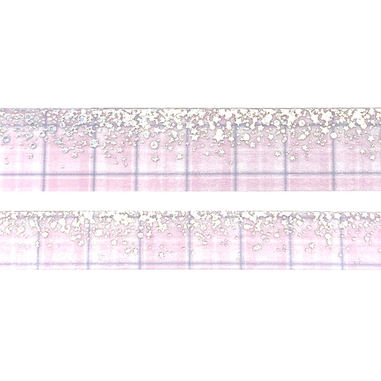 Pastel Christmas Plaid Stardust washi set of 2 (15/10mm + silver / silver holographic glitter foil)
