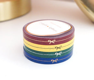 NS Remix Bow Line perforated washi set of 4 (6mm + gold/black/silver/rose gold) - Restock