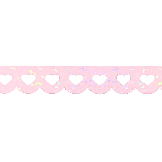 Spring Pink Heart Lace Scallop washi (12mm + iridescent bubble glitter overlay)